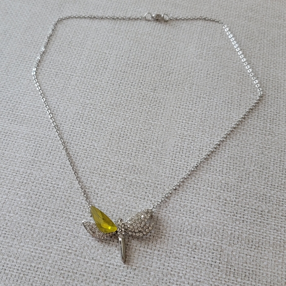 Dragonfly Necklace Rhinestone Pave Silver Tone - Picture 9 of 12